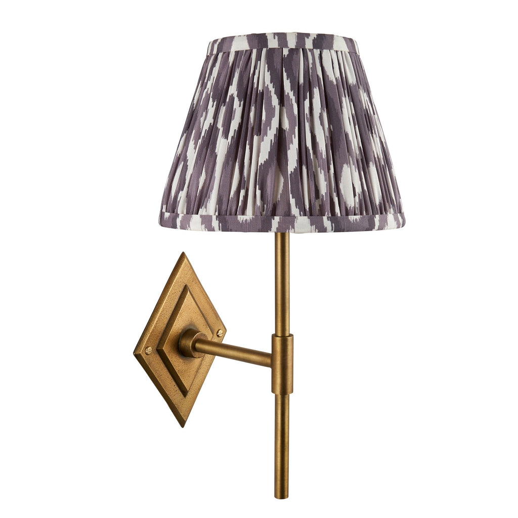 114161 Diamond Tall & Ikat 20cm Wall Light Antique Brass & Pearl Grey Fabric