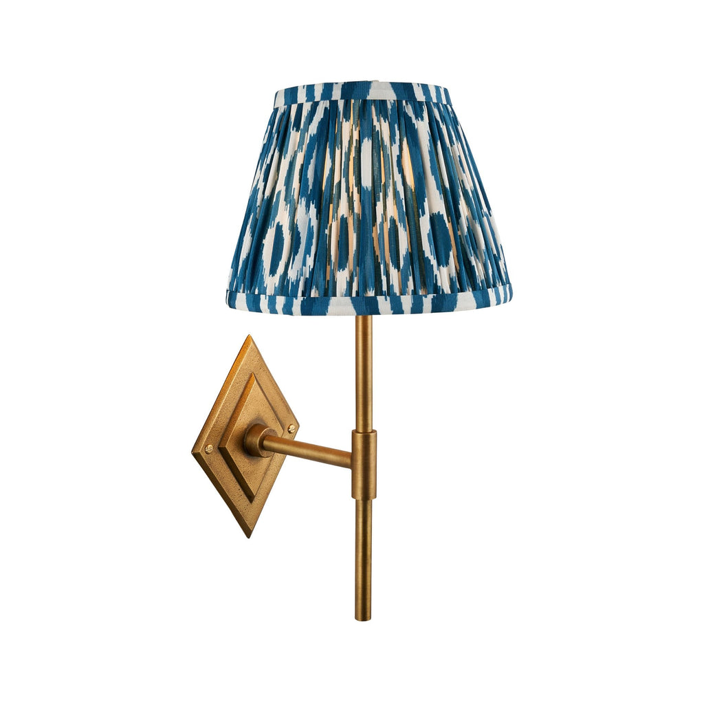 114162 Diamond Tall & Ikat 20cm Wall Light Antique Brass & Marlin Blue Fabric
