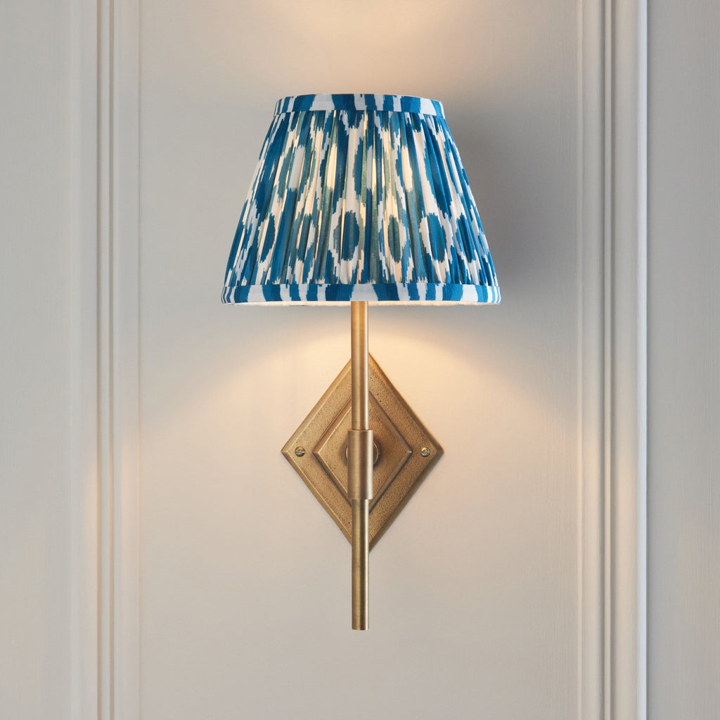114162 Diamond Tall & Ikat 20cm Wall Light Antique Brass & Marlin Blue Fabric