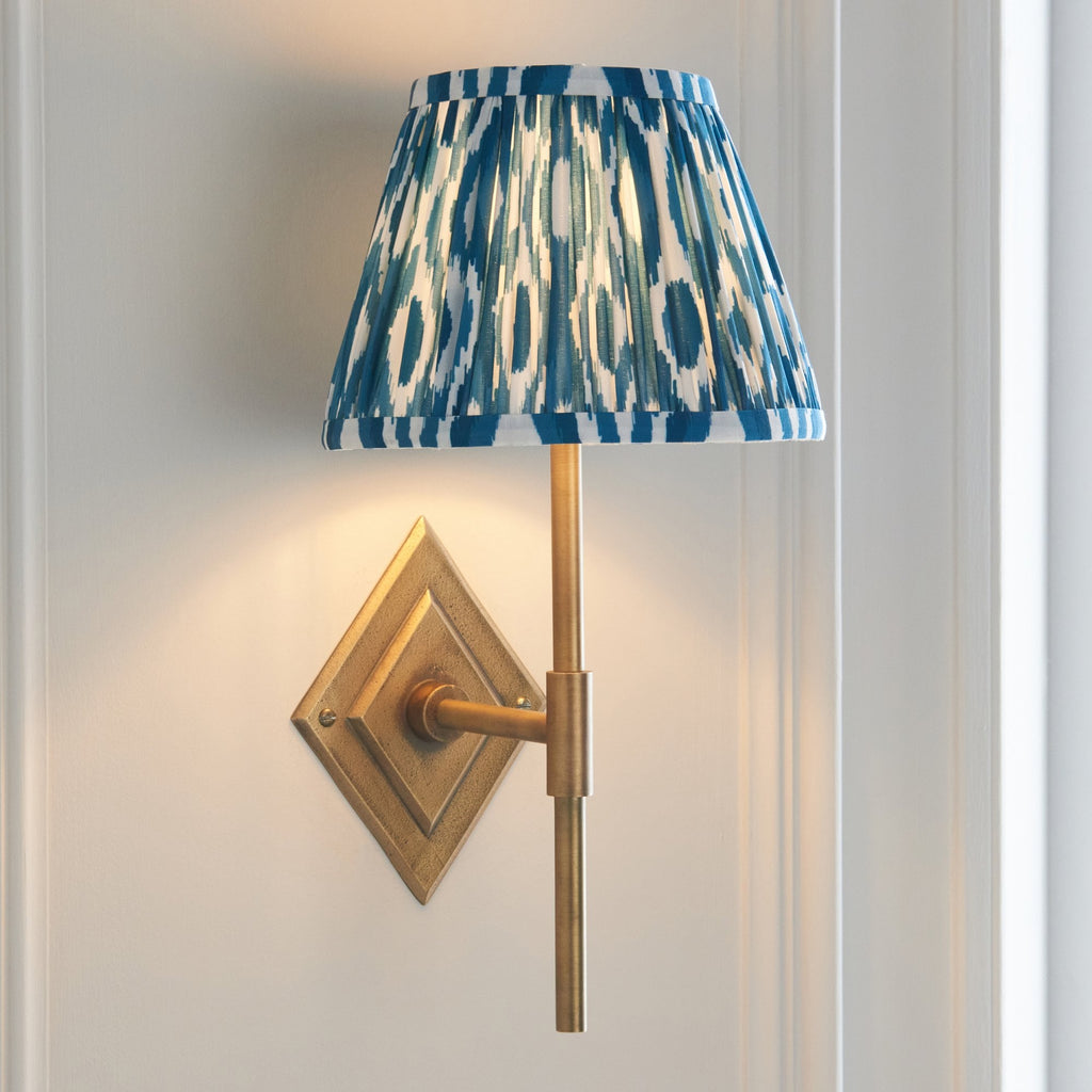 114162 Diamond Tall & Ikat 20cm Wall Light Antique Brass & Marlin Blue Fabric