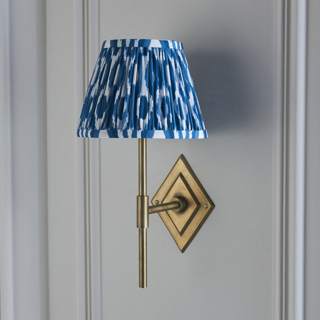 114162 Diamond Tall & Ikat 20cm Wall Light Antique Brass & Marlin Blue Fabric