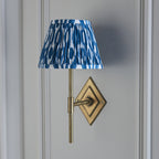 114162 Diamond Tall & Ikat 20cm Wall Light Antique Brass & Marlin Blue Fabric
