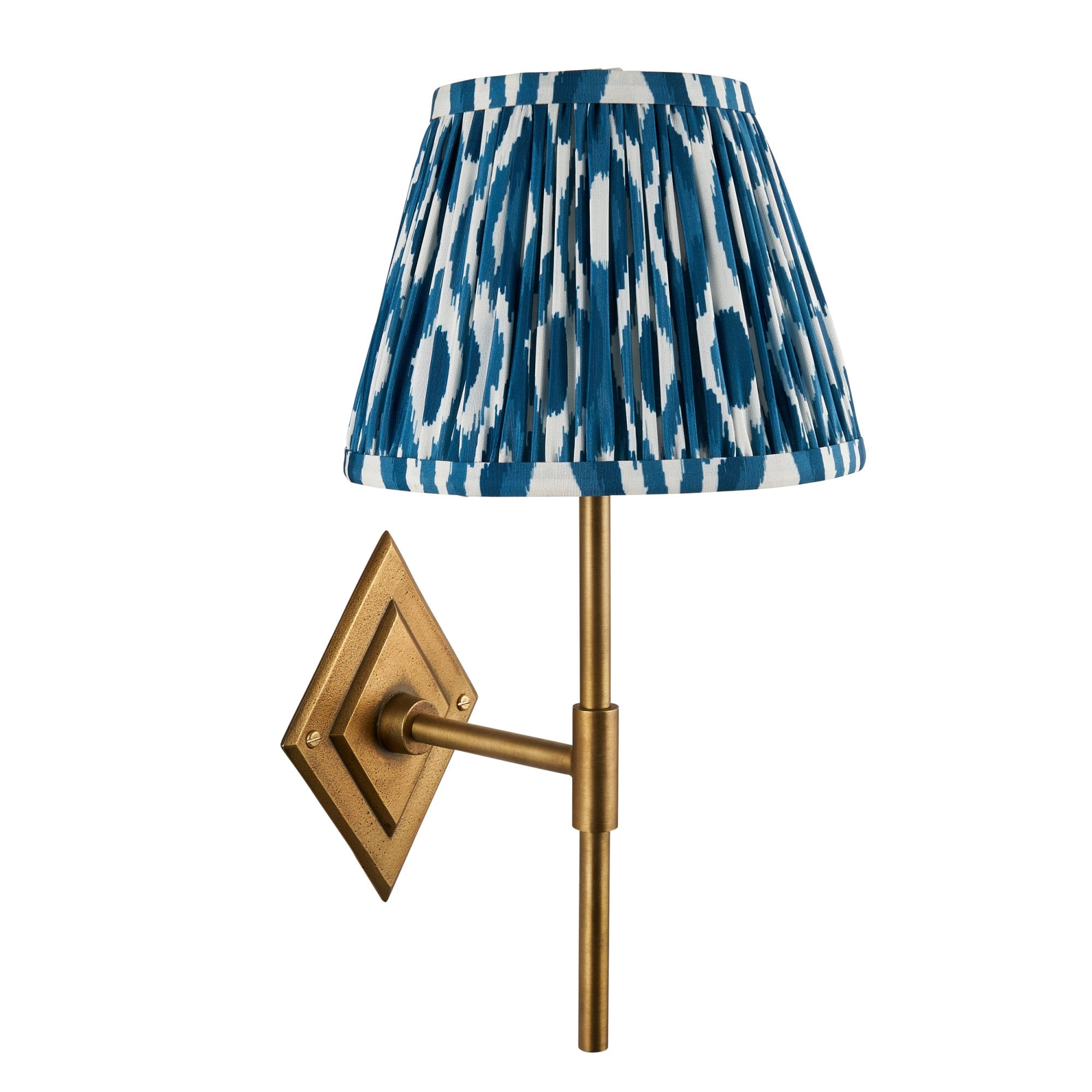114162 Diamond Tall & Ikat 20cm Wall Light Antique Brass & Marlin Blue Fabric