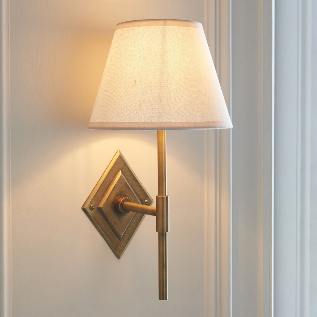 114165 Diamond Tall & Ivy 20cm Wall Light Antique Brass & Vintage White Fabric