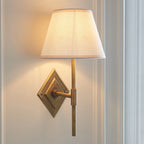 114165 Diamond Tall & Ivy 20cm Wall Light Antique Brass & Vintage White Fabric