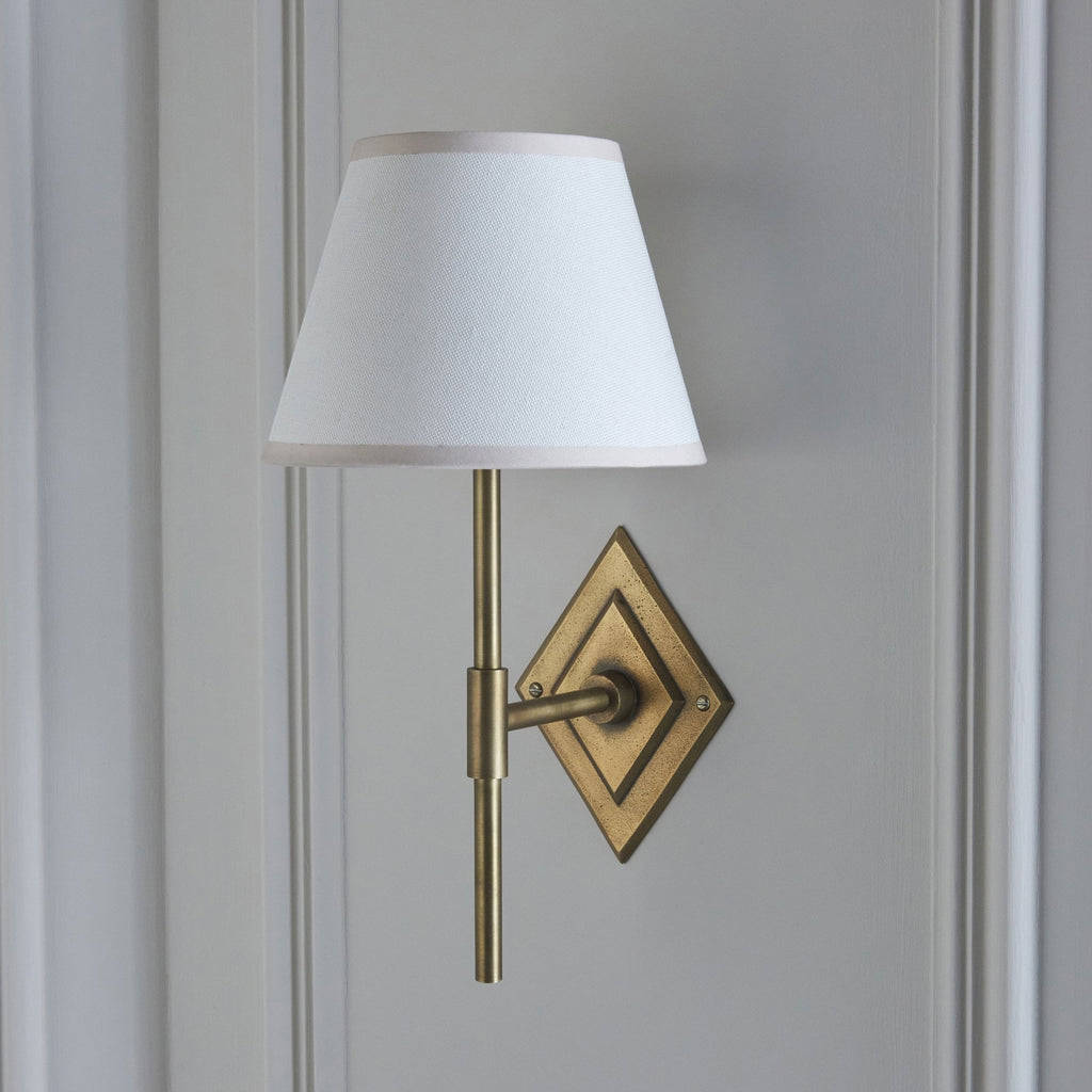 114165 Diamond Tall & Ivy 20cm Wall Light Antique Brass & Vintage White Fabric