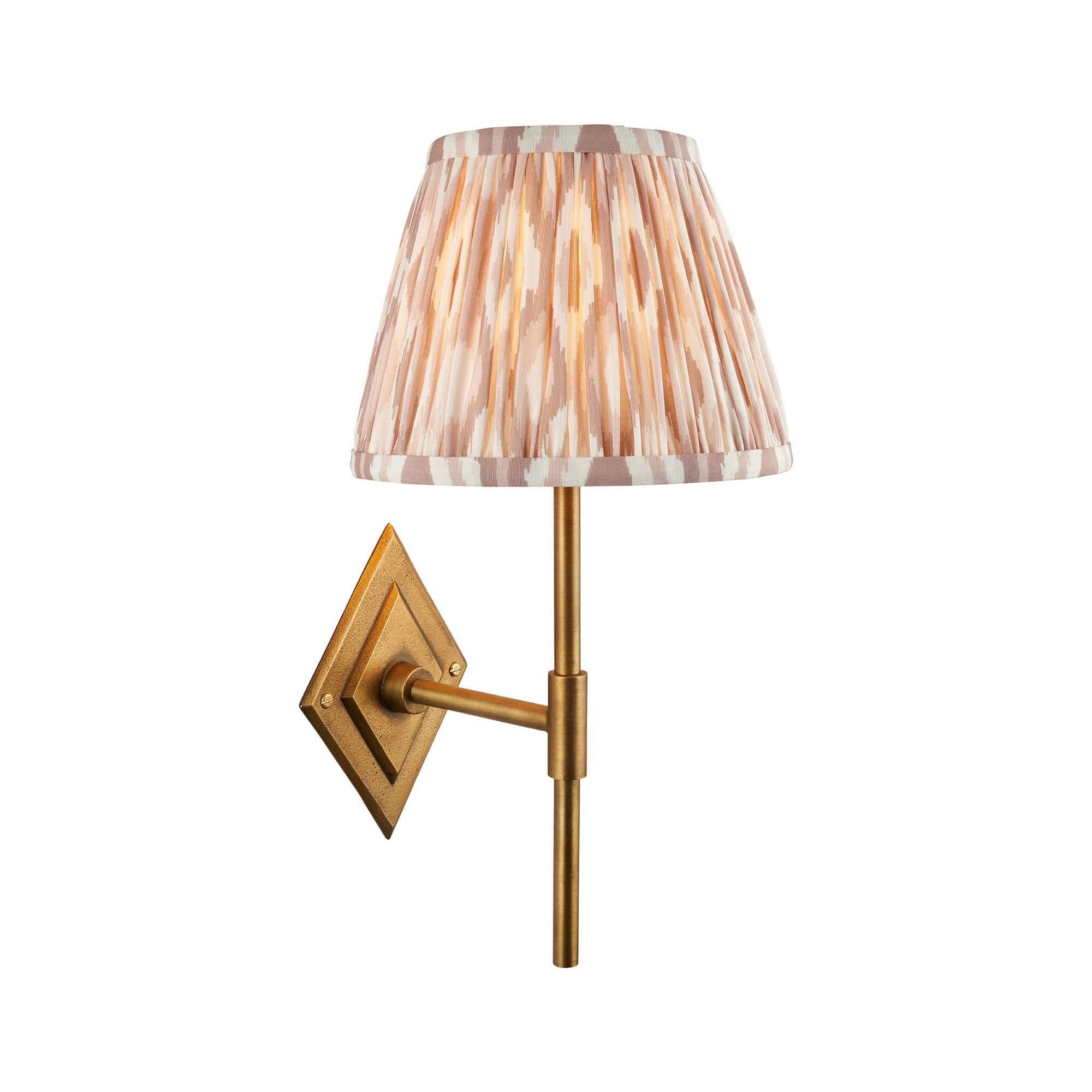 114166 Diamond Tall & Ikat 20cm Wall Light Antique Brass & Neutral Print Fabric