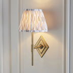 114166 Diamond Tall & Ikat 20cm Wall Light Antique Brass & Neutral Print Fabric