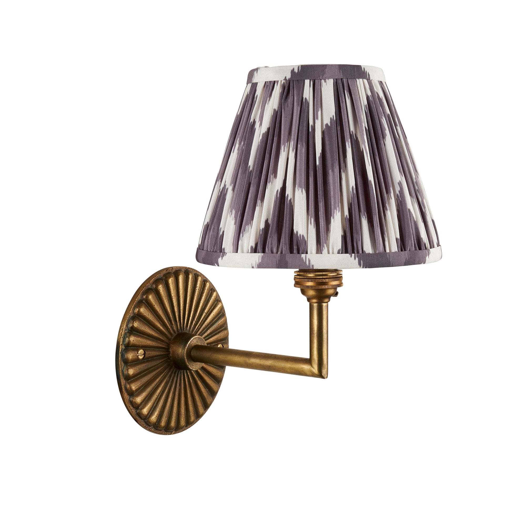115317 Dahlia Angle & Zigzag 16cm Wall Light Antique Brass & Pearl Grey Fabric