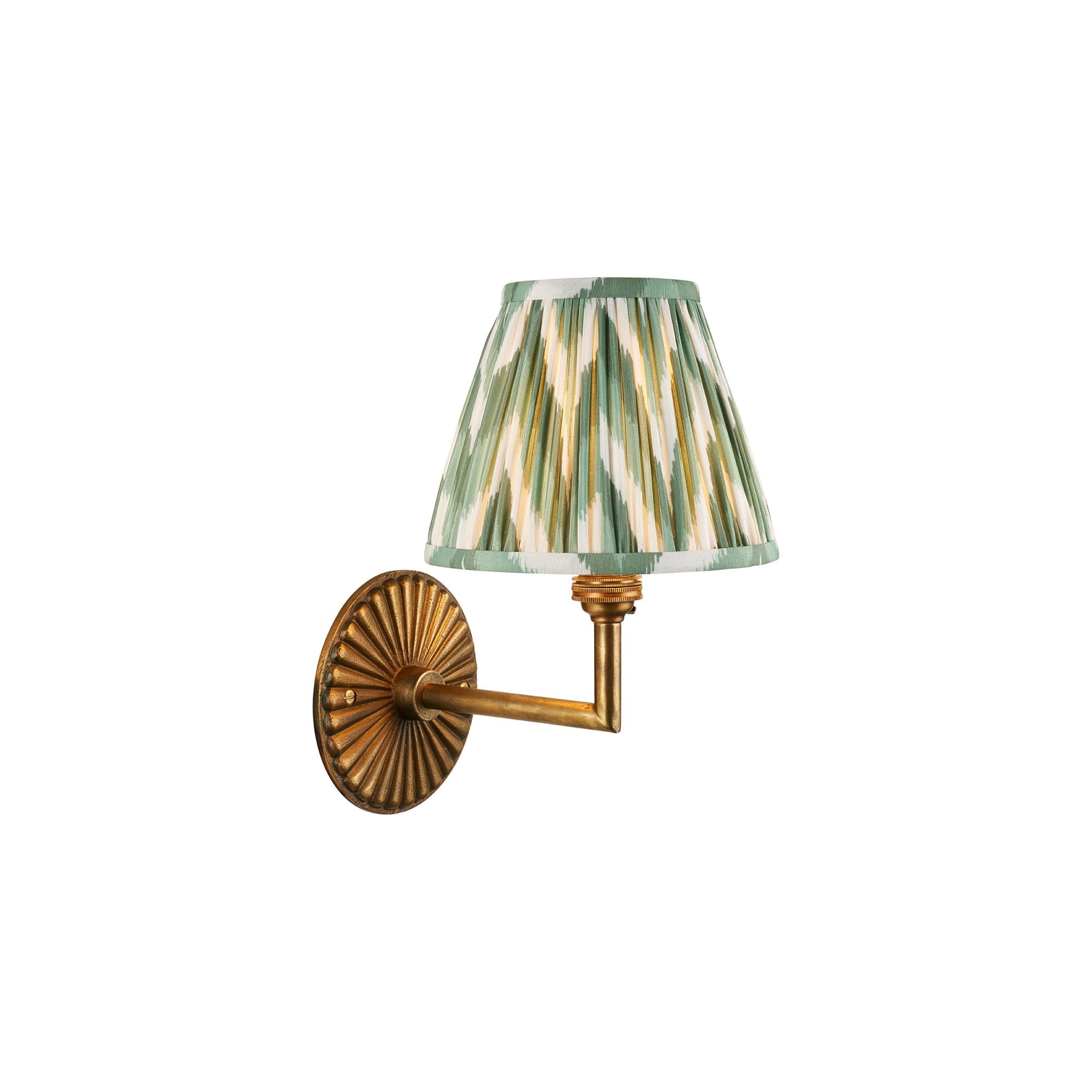 115324 Dahlia Angle & Zigzag 16cm Wall Light Antique Brass & Cotswold Green Fabric