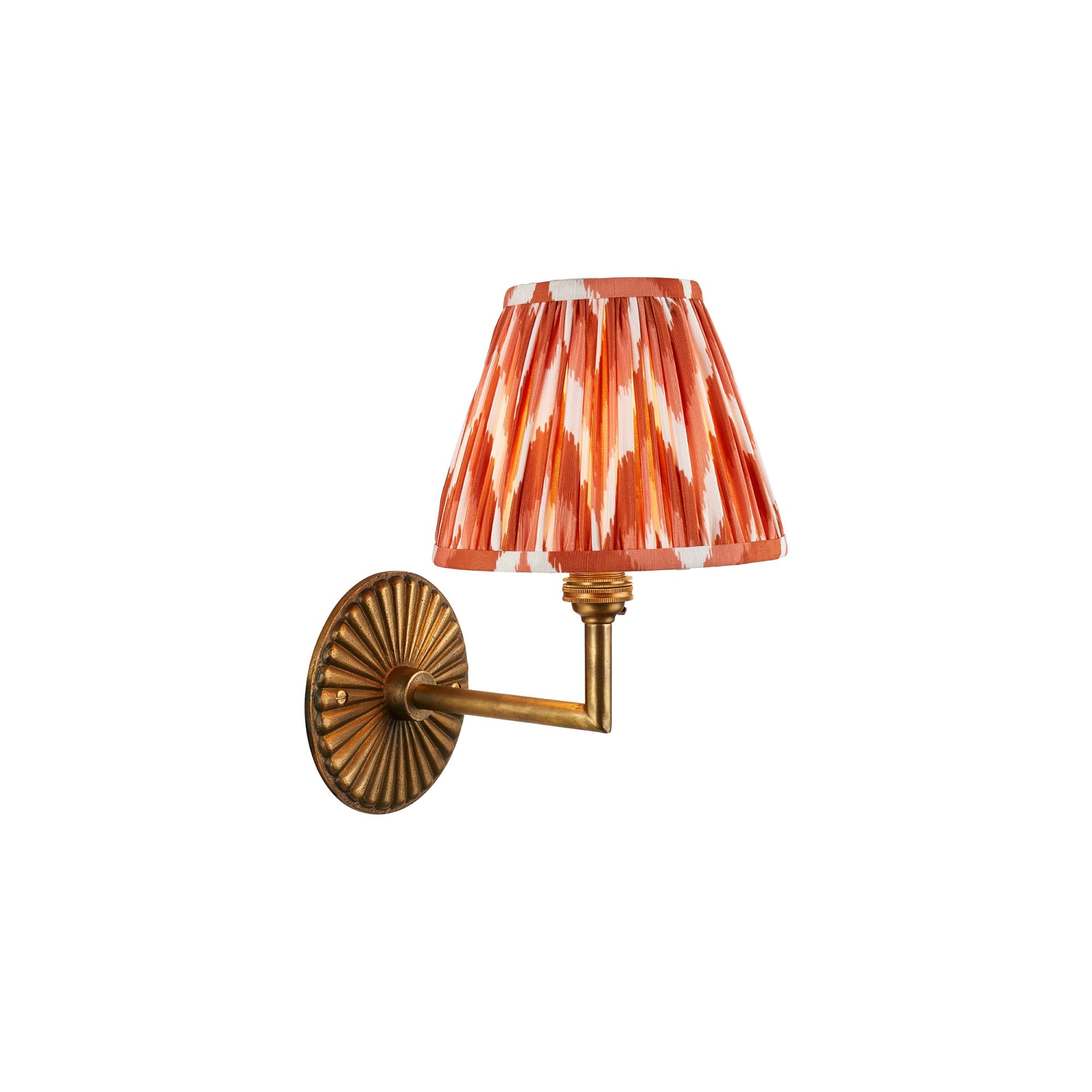 115325 Dahlia Angle & Zigzag 16cm Wall Light Antique Brass & Apricot Orange Fabric