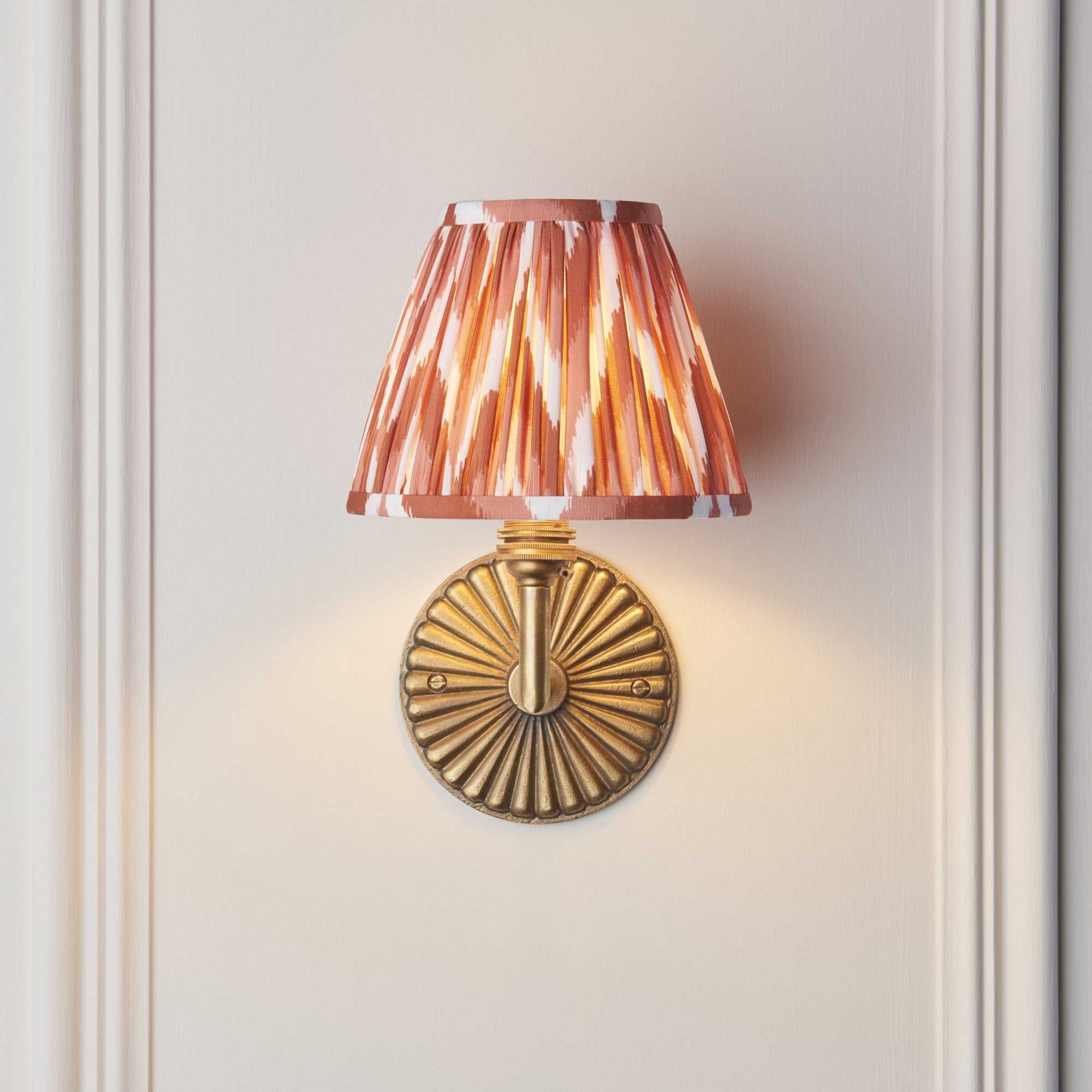 115325 Dahlia Angle & Zigzag 16cm Wall Light Antique Brass & Apricot Orange Fabric