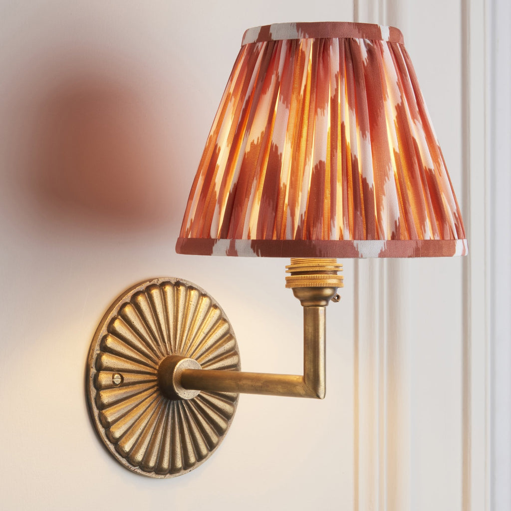 115325 Dahlia Angle & Zigzag 16cm Wall Light Antique Brass & Apricot Orange Fabric