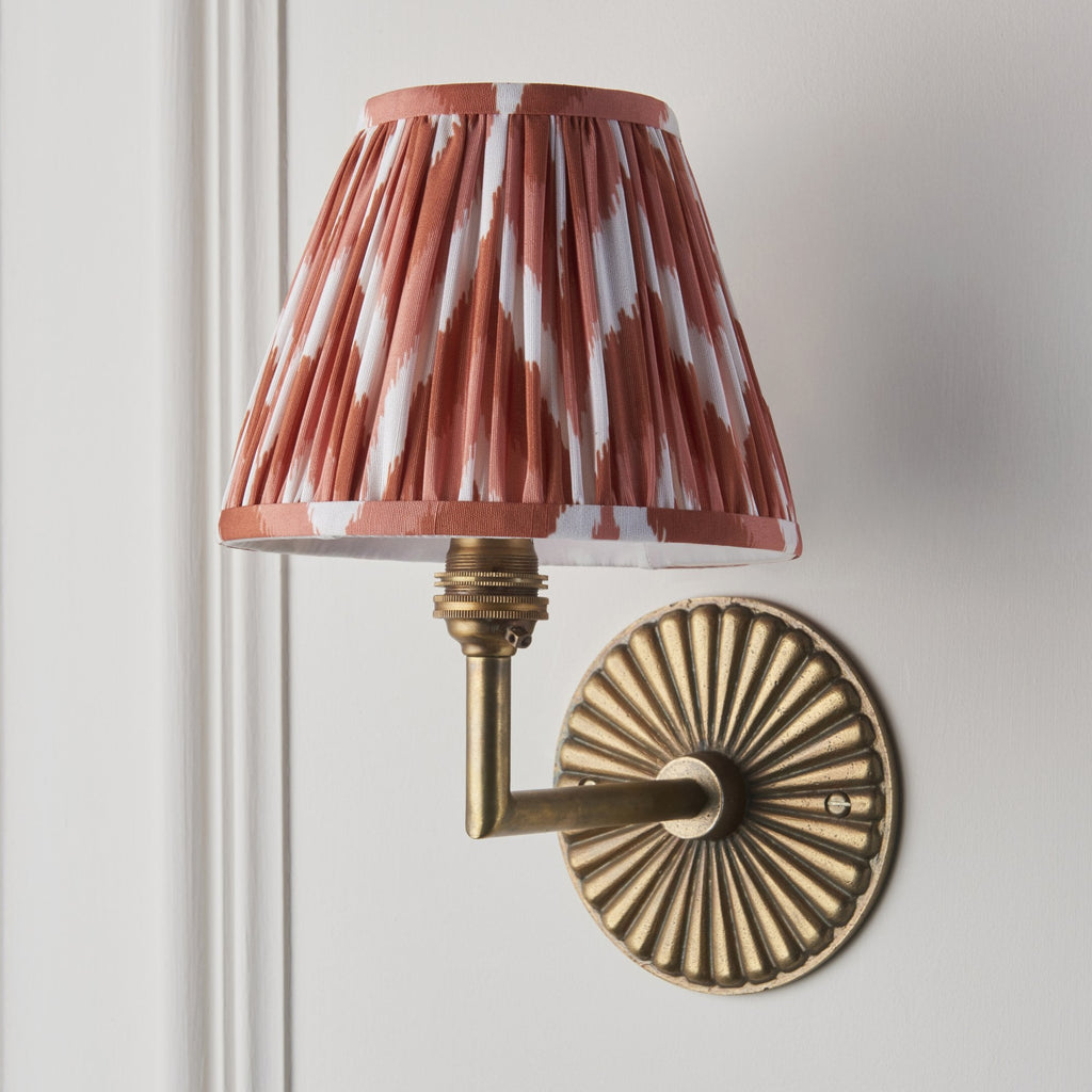 115325 Dahlia Angle & Zigzag 16cm Wall Light Antique Brass & Apricot Orange Fabric