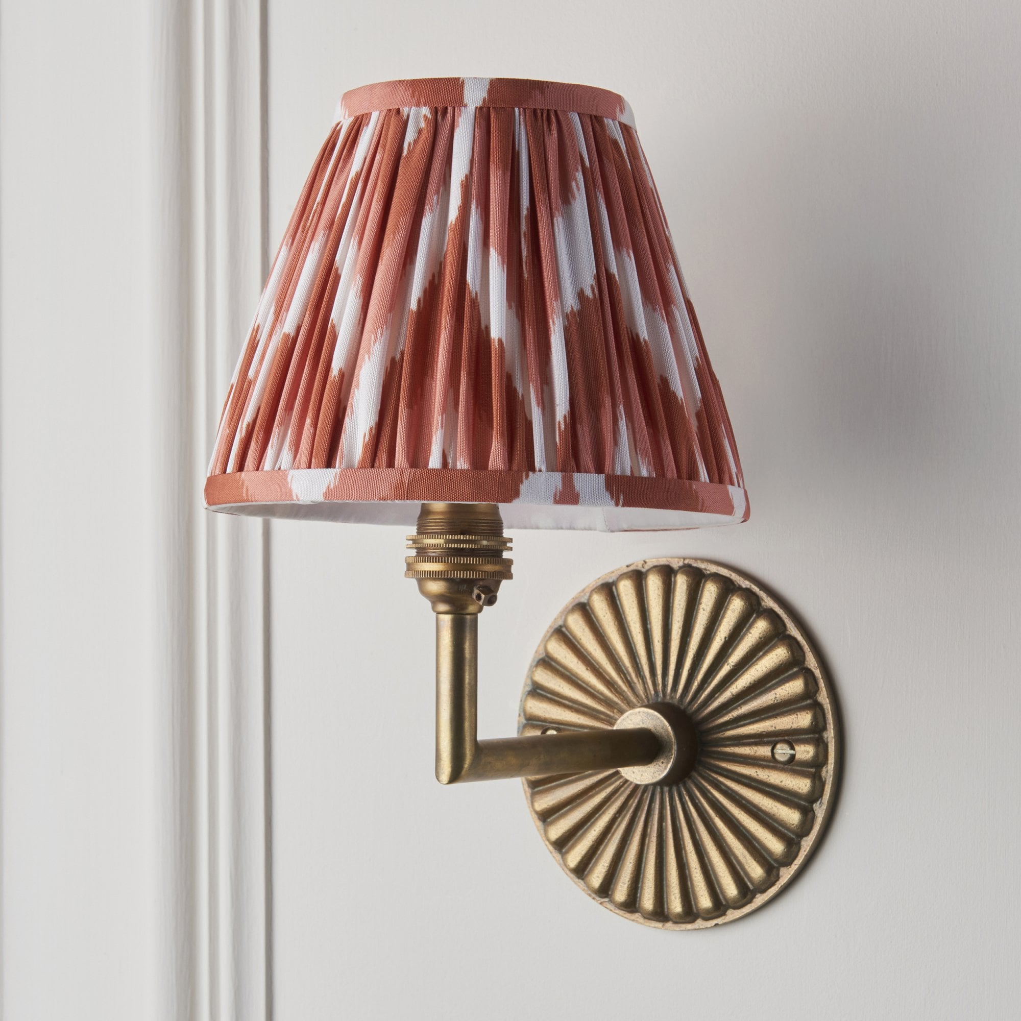 115325 Dahlia Angle & Zigzag 16cm Wall Light Antique Brass & Apricot Orange Fabric