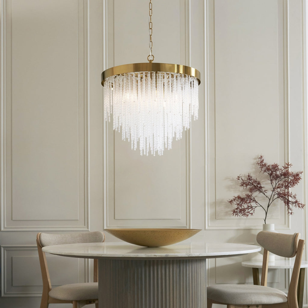 115346 Anistoria 5 Light Pendant Brushed Aged Brass Plate & Clear Glass