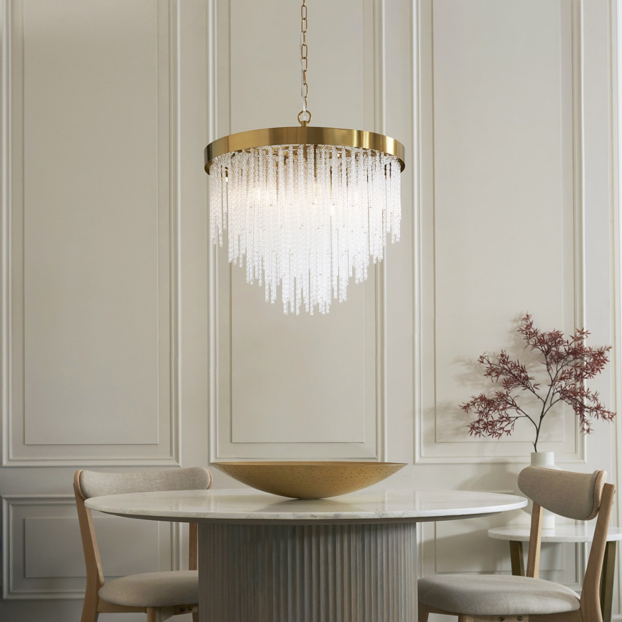 115346 Anistoria 5 Light Pendant Brushed Aged Brass Plate & Clear Glass