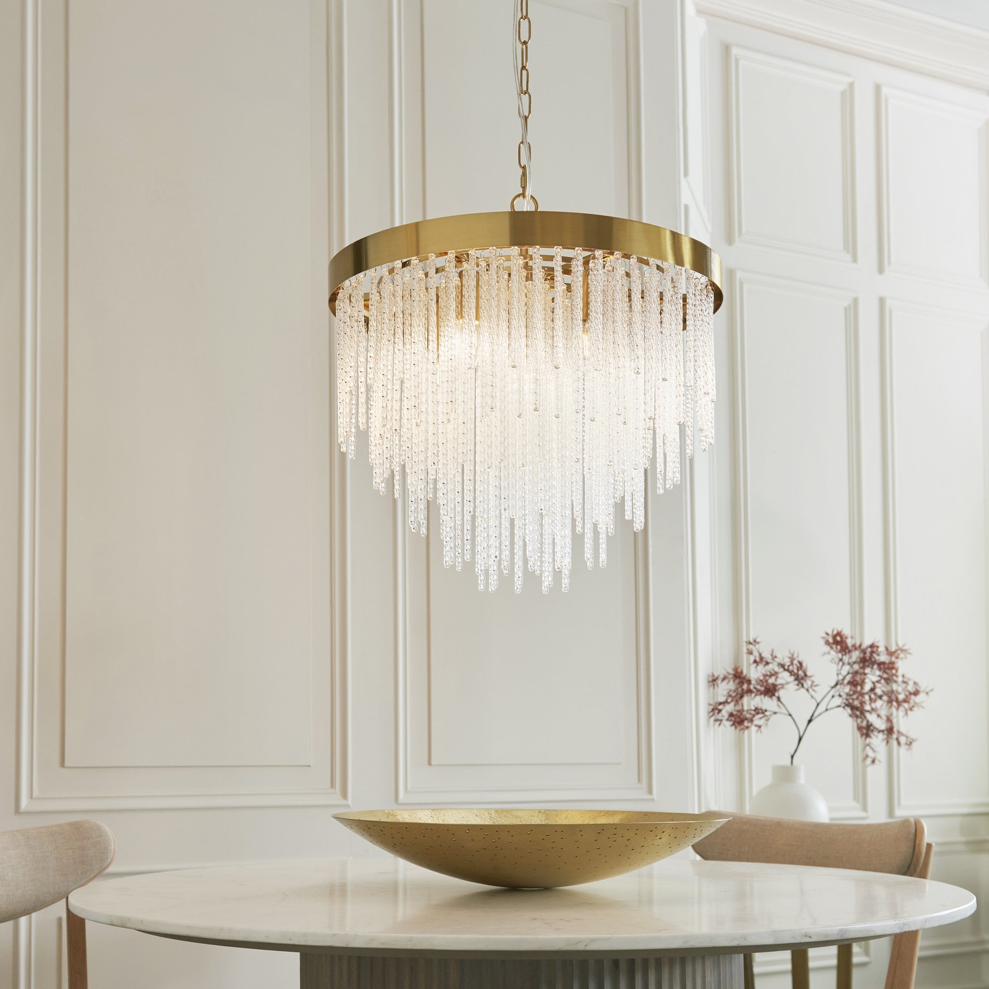 115346 Anistoria 5 Light Pendant Brushed Aged Brass Plate & Clear Glass