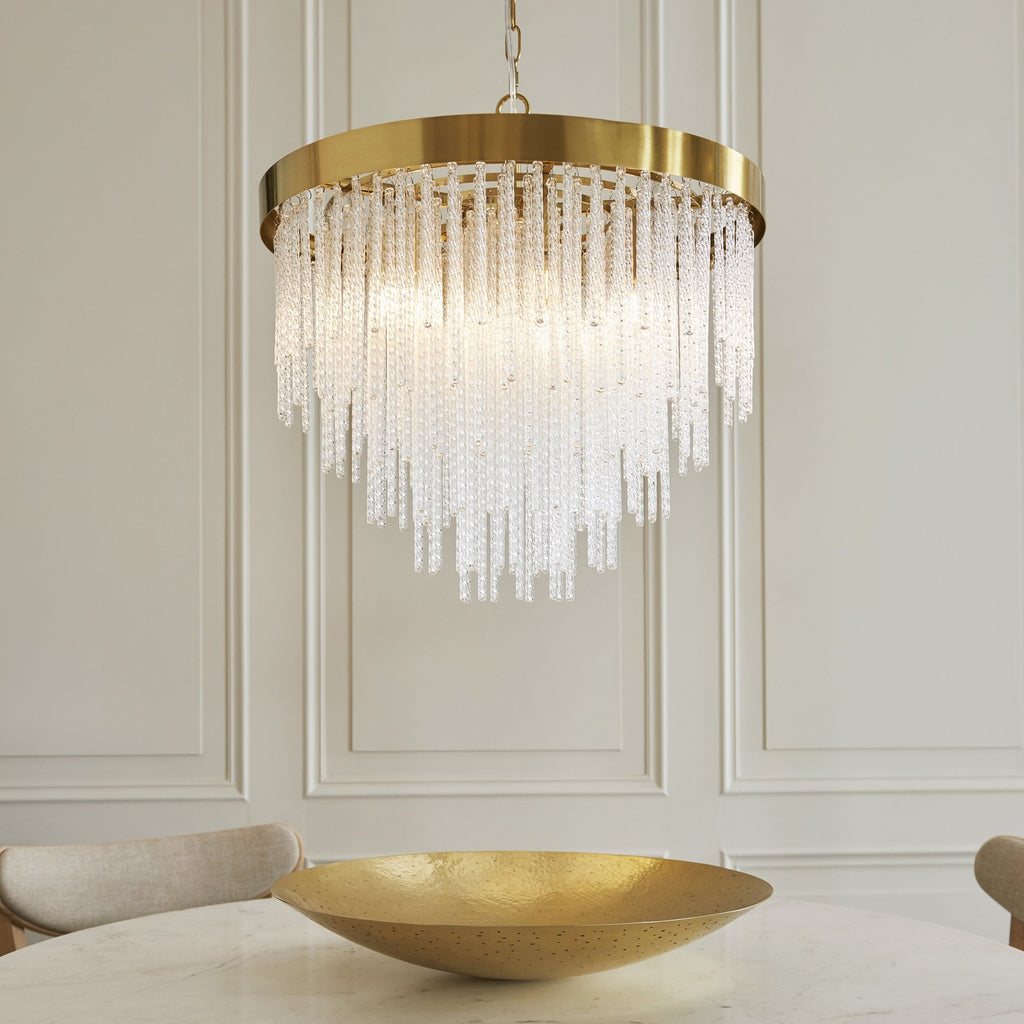 115346 Anistoria 5 Light Pendant Brushed Aged Brass Plate & Clear Glass