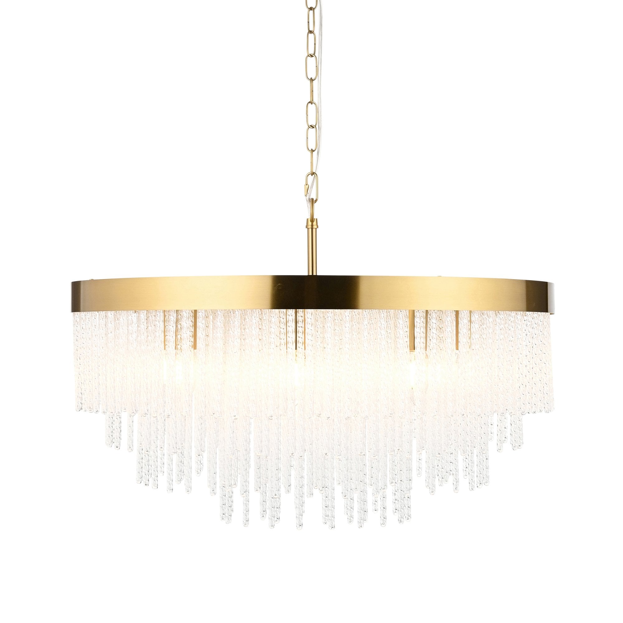 115347 Anistoria Grand 9 Light Pendant Brushed Aged Brass Plate & Clear Glass