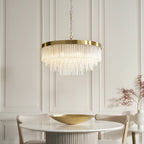 115347 Anistoria Grand 9 Light Pendant Brushed Aged Brass Plate & Clear Glass