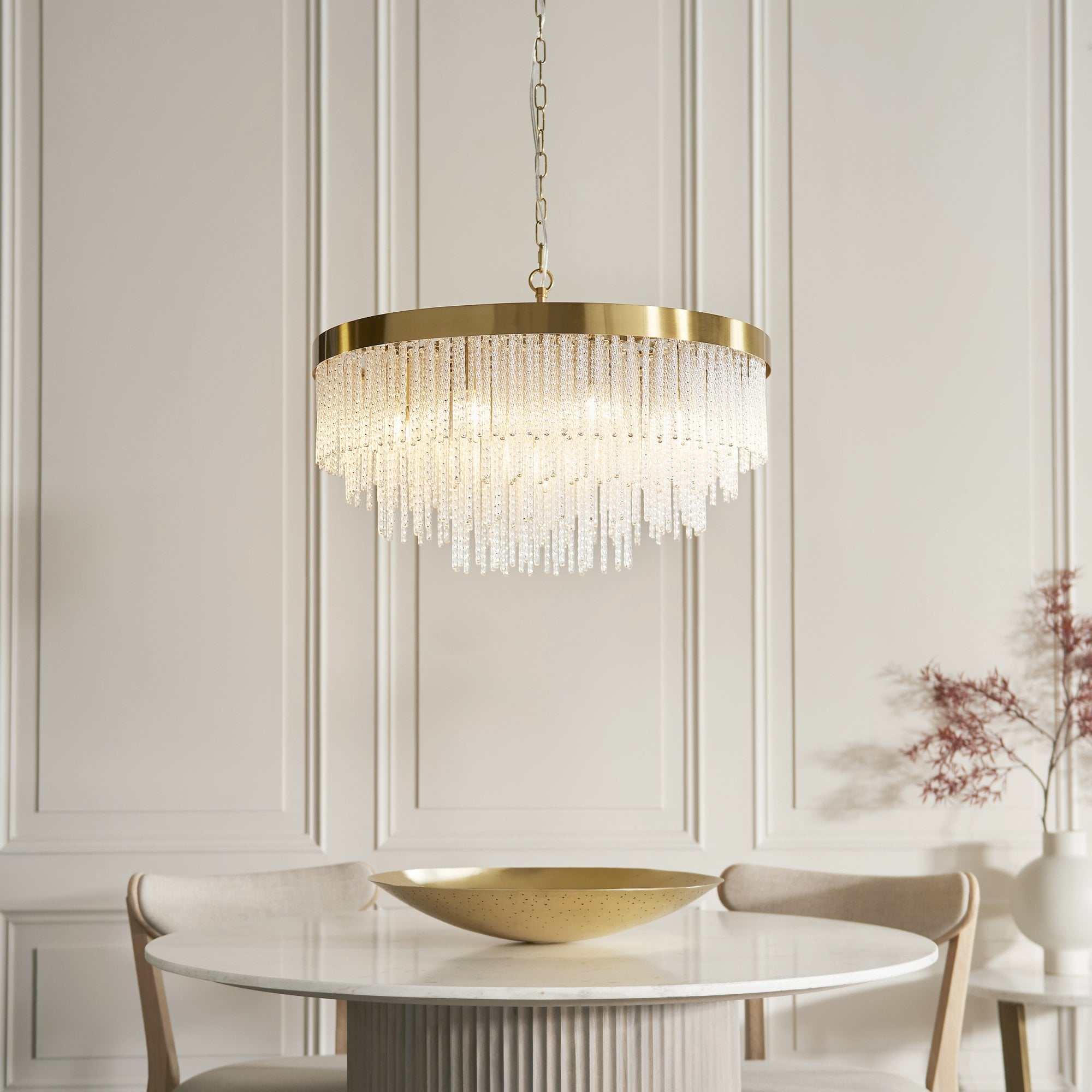 115347 Anistoria Grand 9 Light Pendant Brushed Aged Brass Plate & Clear Glass