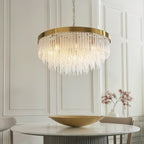 115347 Anistoria Grand 9 Light Pendant Brushed Aged Brass Plate & Clear Glass