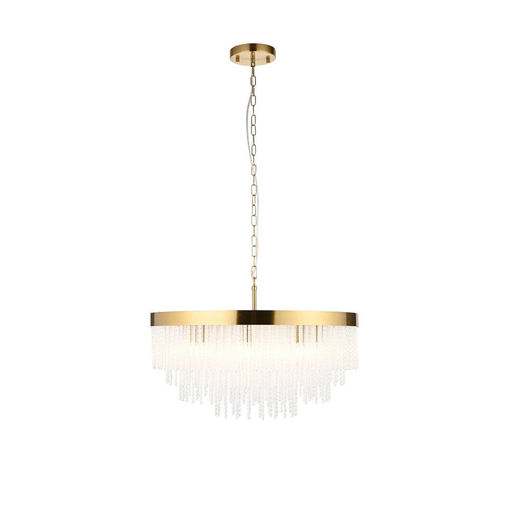 115347 Anistoria Grand 9 Light Pendant Brushed Aged Brass Plate & Clear Glass
