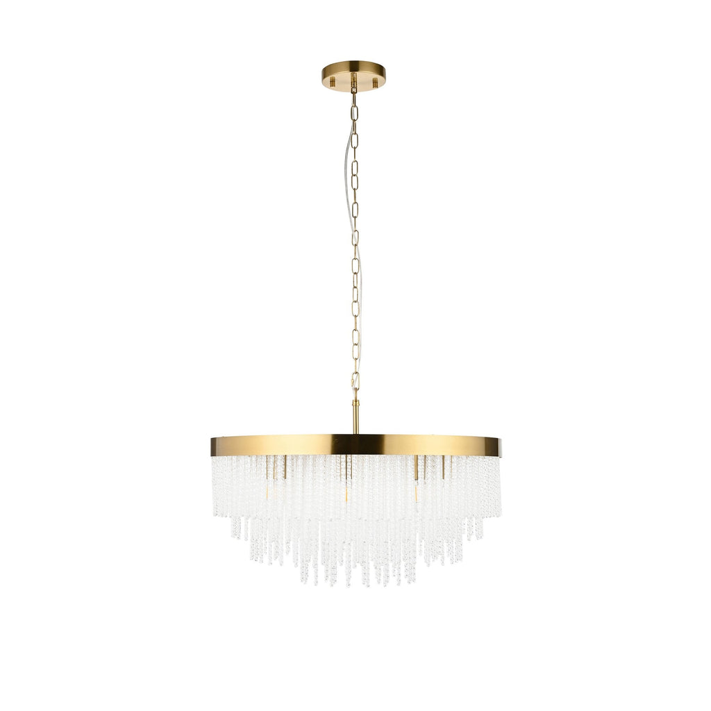 115347 Anistoria Grand 9 Light Pendant Brushed Aged Brass Plate & Clear Glass