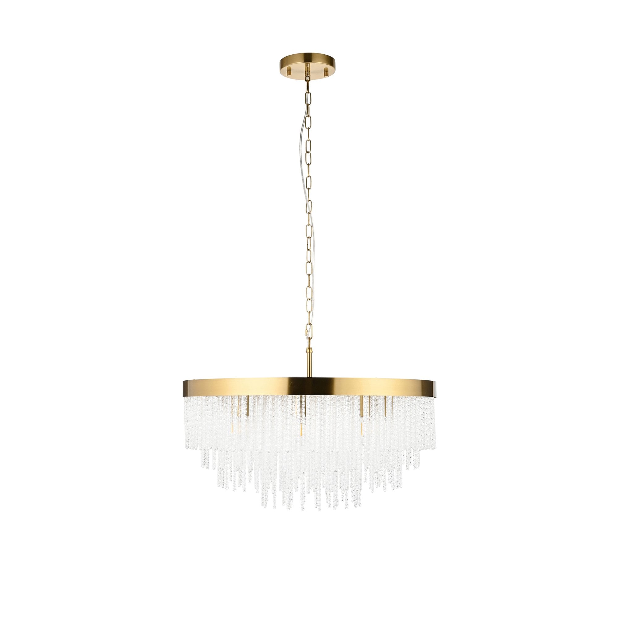 115347 Anistoria Grand 9 Light Pendant Brushed Aged Brass Plate & Clear Glass
