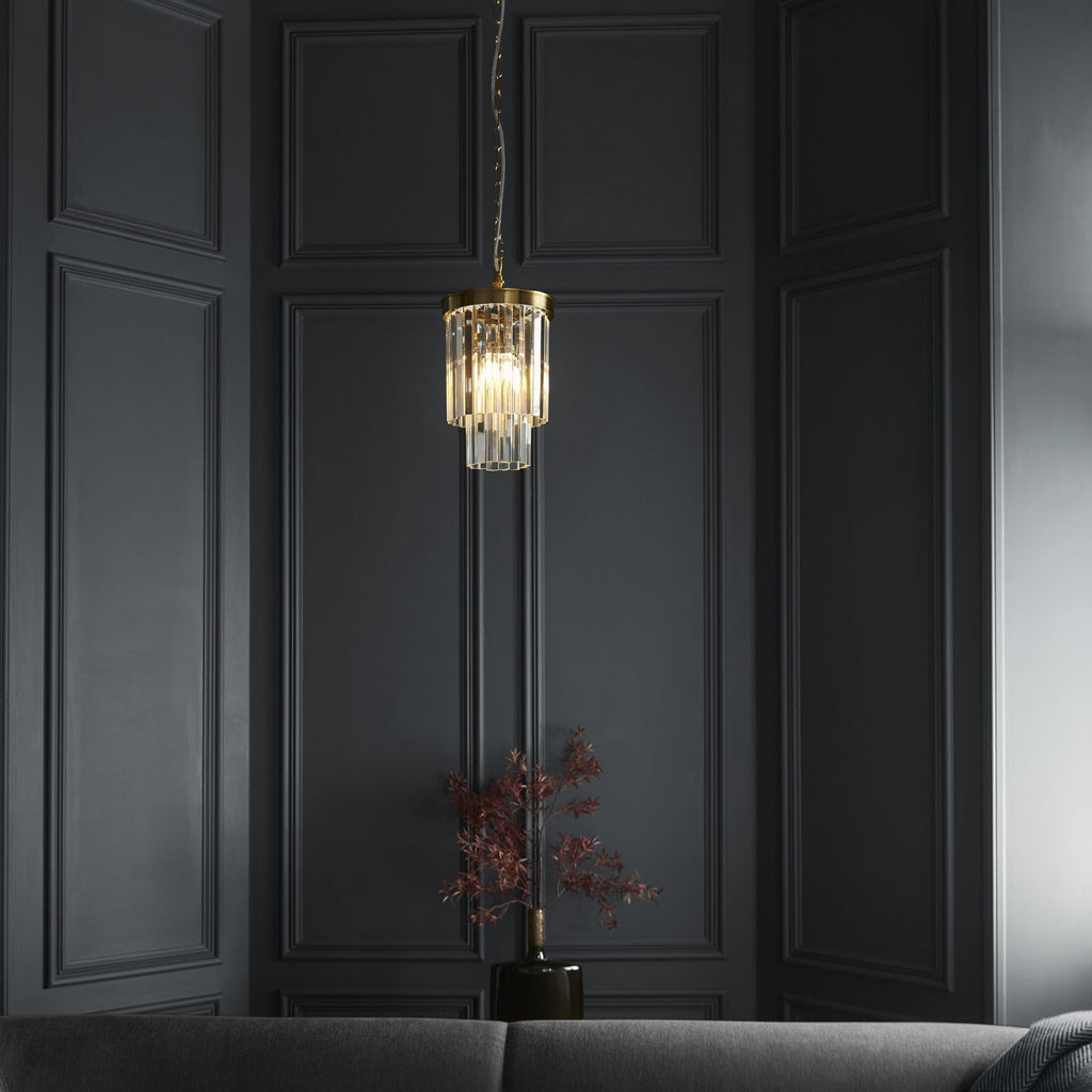 115455 Conaston Pendant Brushed Aged Brass Plate & Clear Cut Glass