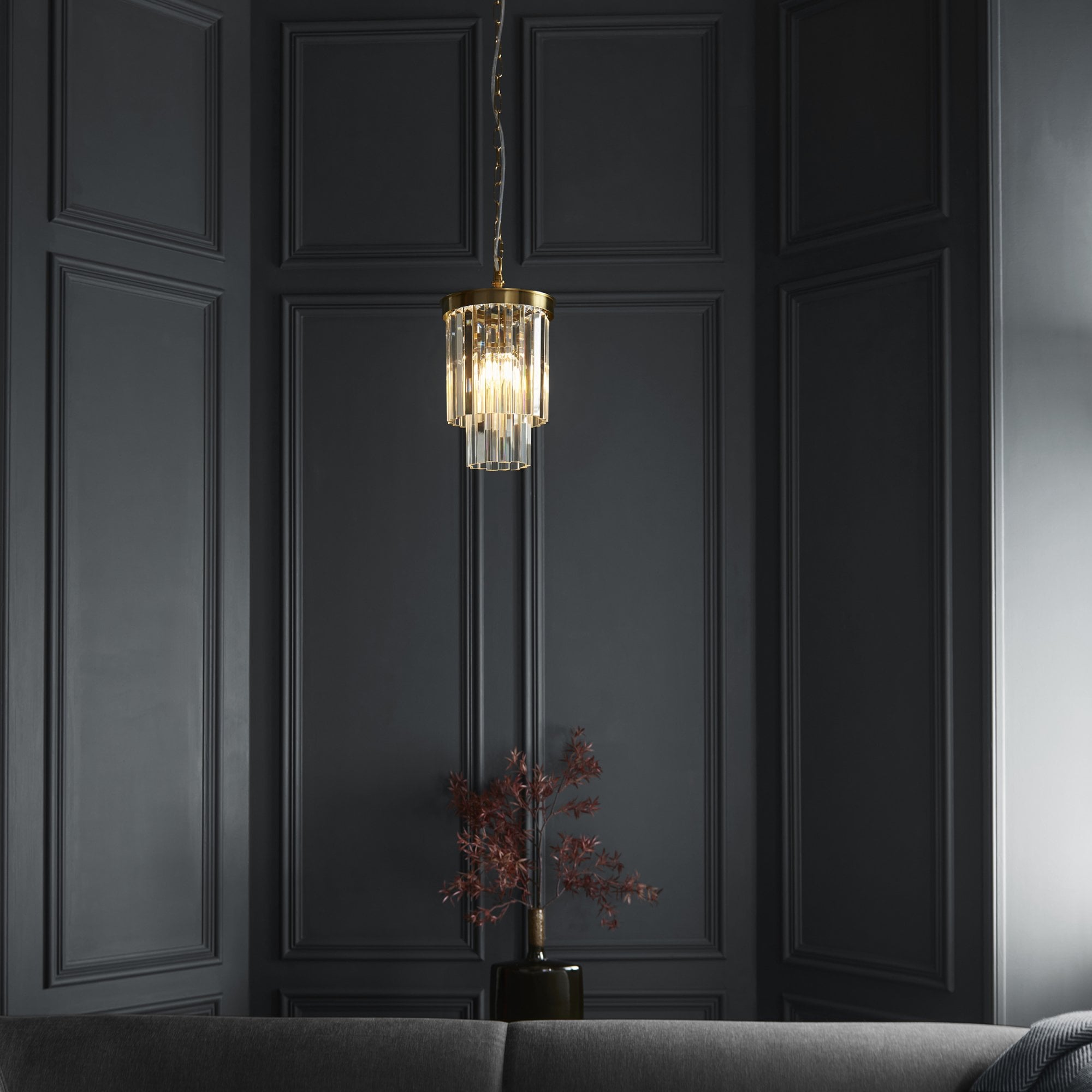 115455 Conaston Pendant Brushed Aged Brass Plate & Clear Cut Glass