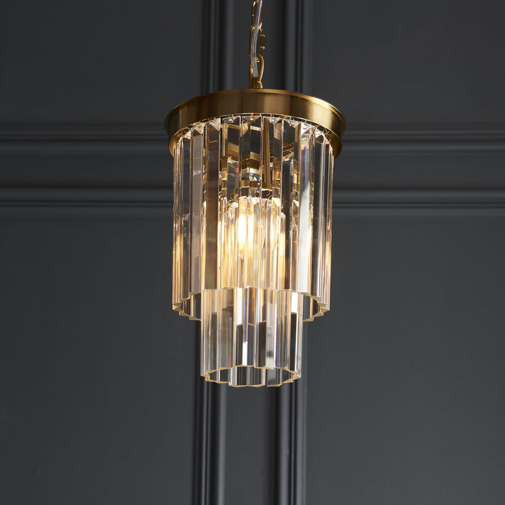 115455 Conaston Pendant Brushed Aged Brass Plate & Clear Cut Glass