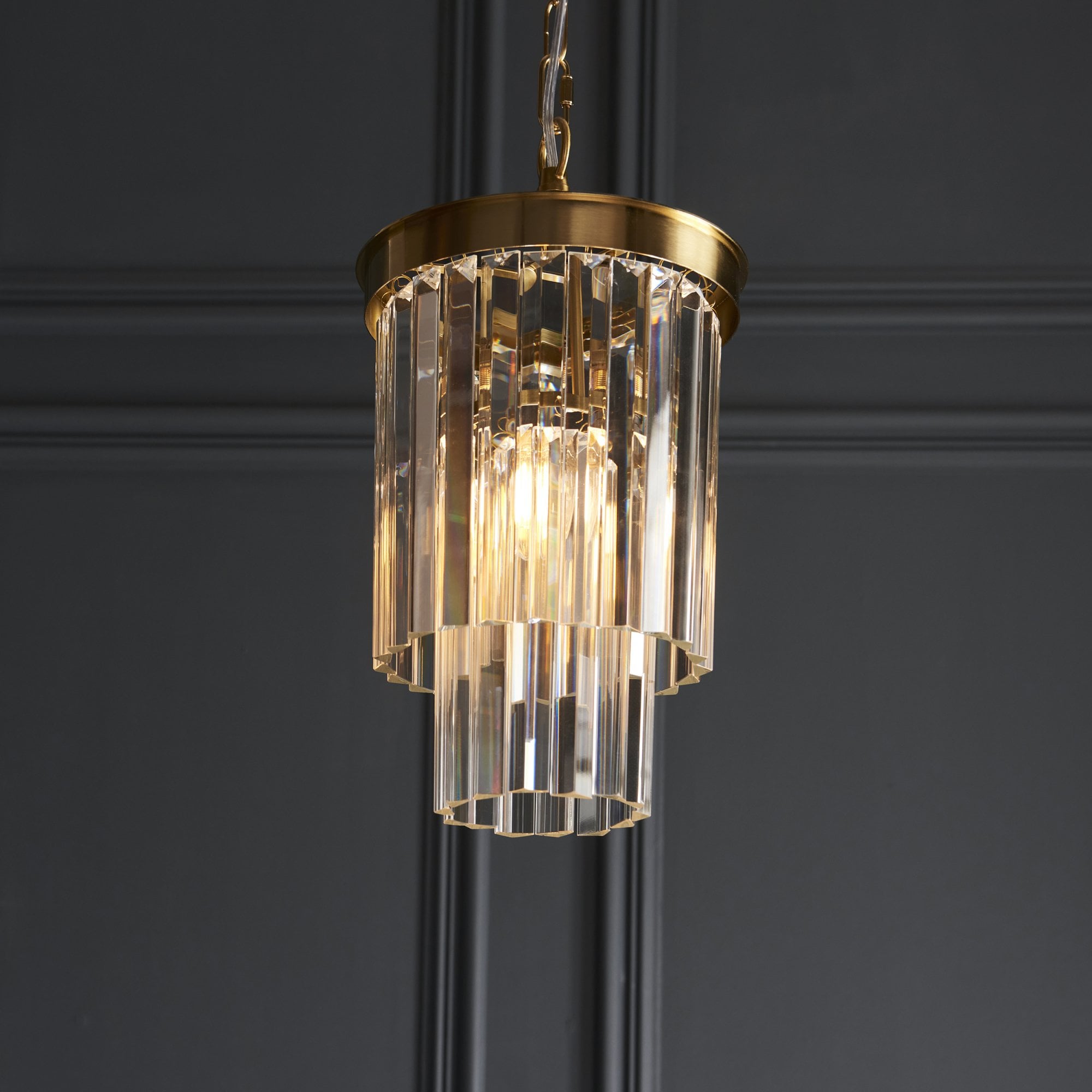 115455 Conaston Pendant Brushed Aged Brass Plate & Clear Cut Glass