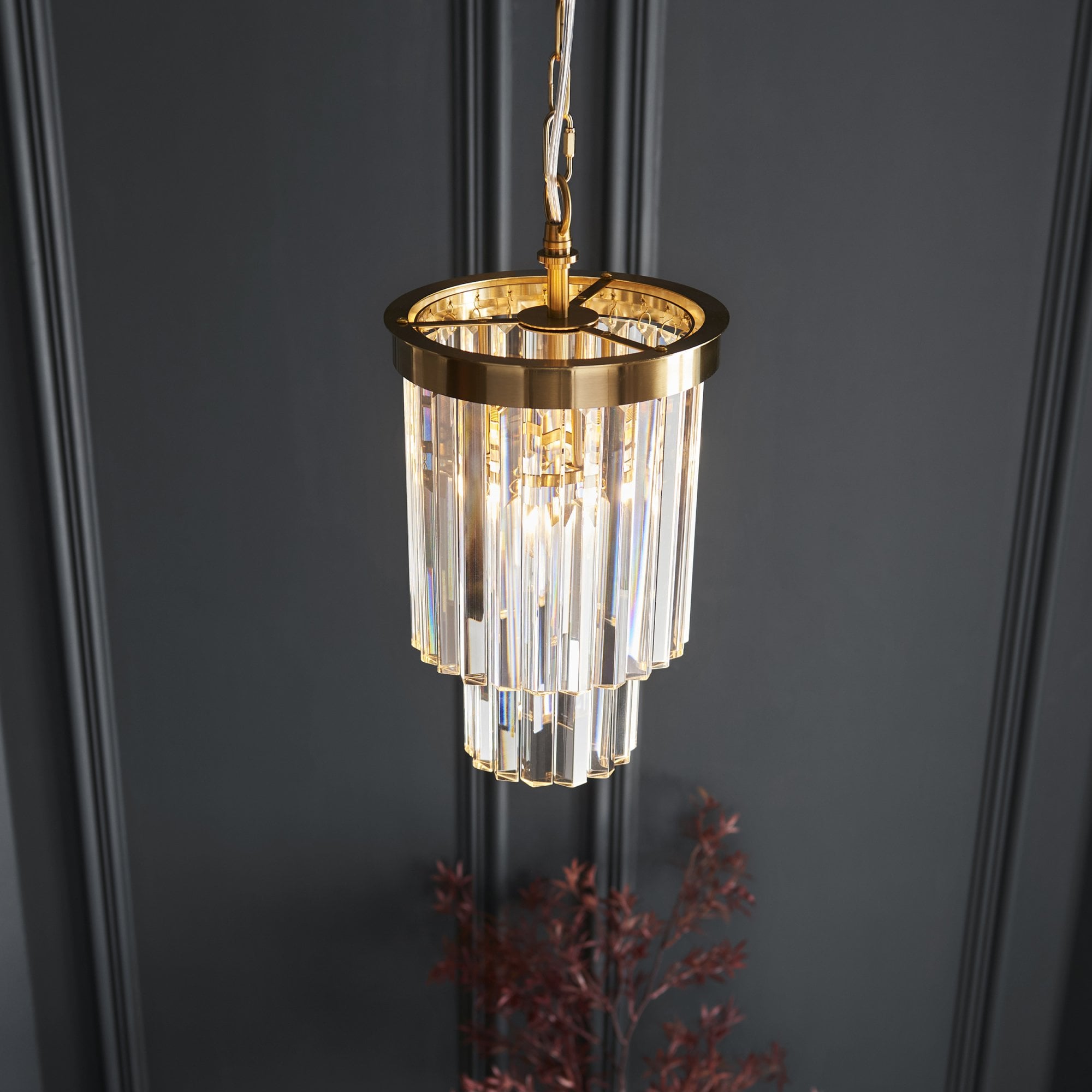 115455 Conaston Pendant Brushed Aged Brass Plate & Clear Cut Glass