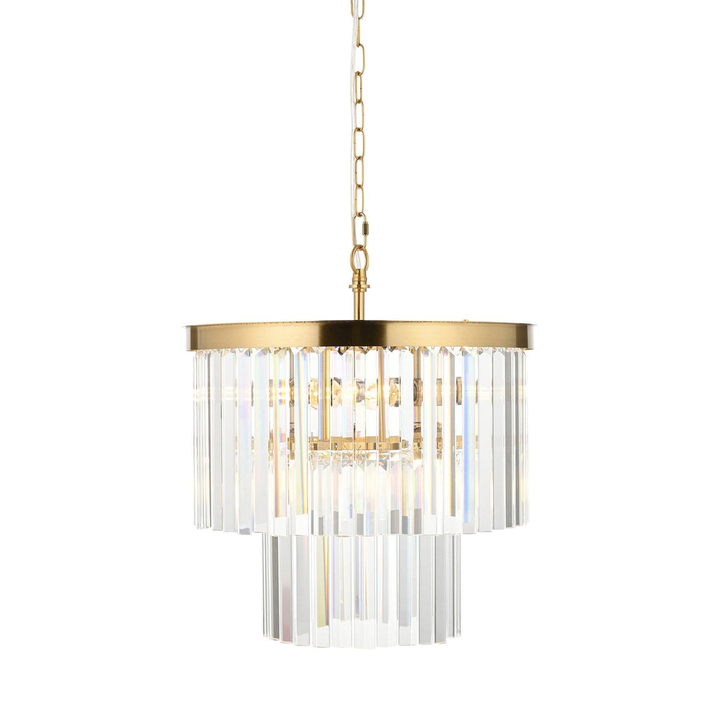 115456 Conaston 4 Light Pendant Brushed Aged Brass Plate & Clear Cut Glass
