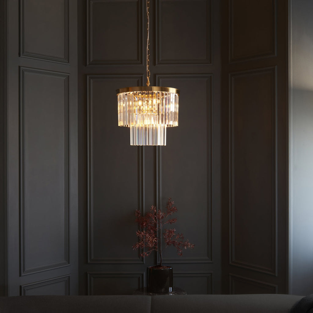 115456 Conaston 4 Light Pendant Brushed Aged Brass Plate & Clear Cut Glass