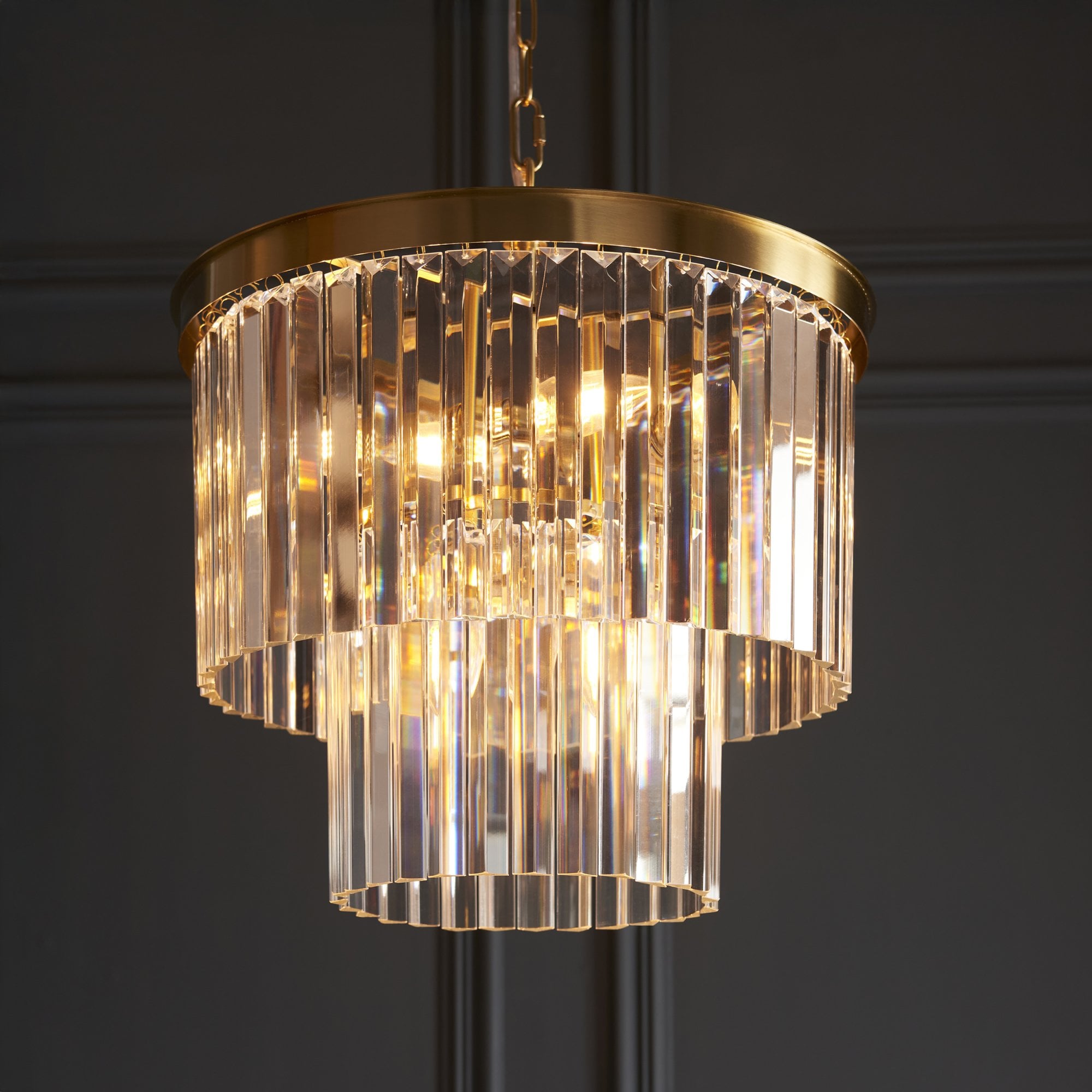 115456 Conaston 4 Light Pendant Brushed Aged Brass Plate & Clear Cut Glass