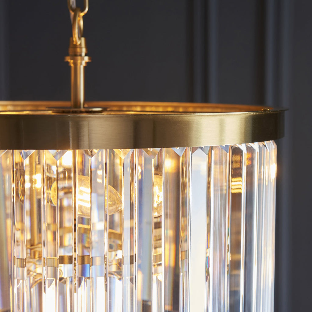 115456 Conaston 4 Light Pendant Brushed Aged Brass Plate & Clear Cut Glass