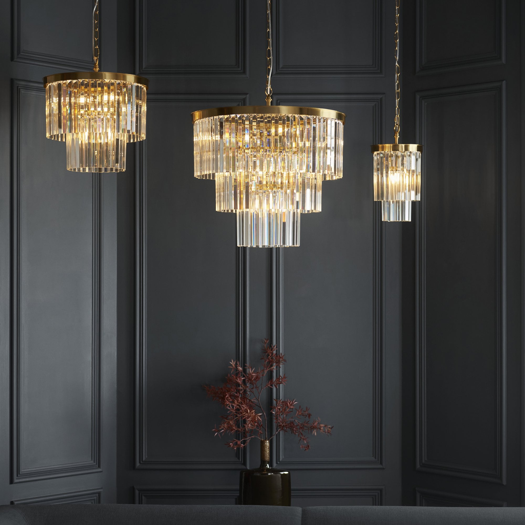 115456 Conaston 4 Light Pendant Brushed Aged Brass Plate & Clear Cut Glass