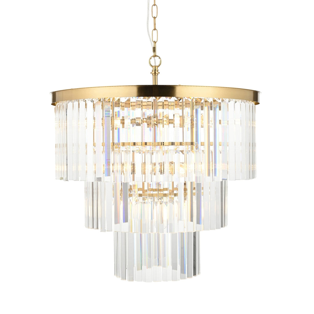 115457 Conaston 7 Light Pendant Brushed Aged Brass Plate & Clear Cut Glass