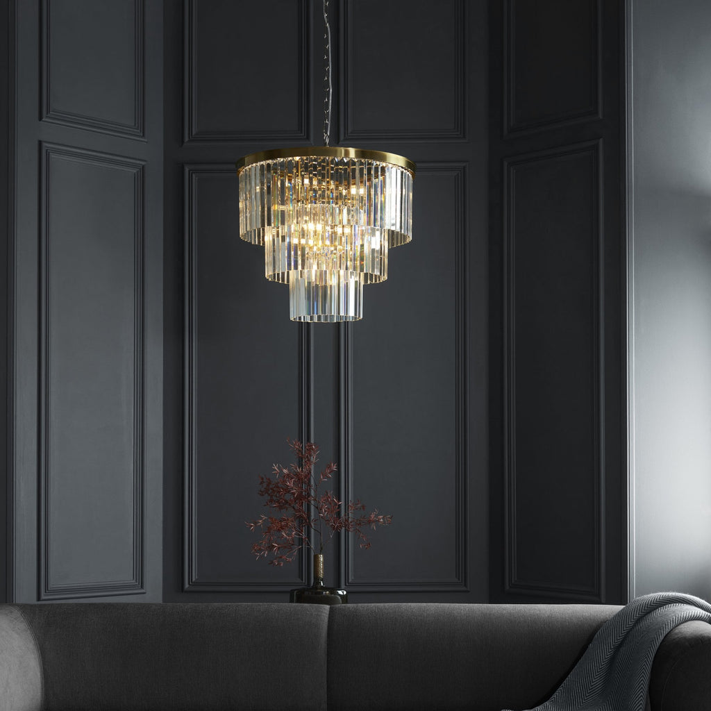 115457 Conaston 7 Light Pendant Brushed Aged Brass Plate & Clear Cut Glass