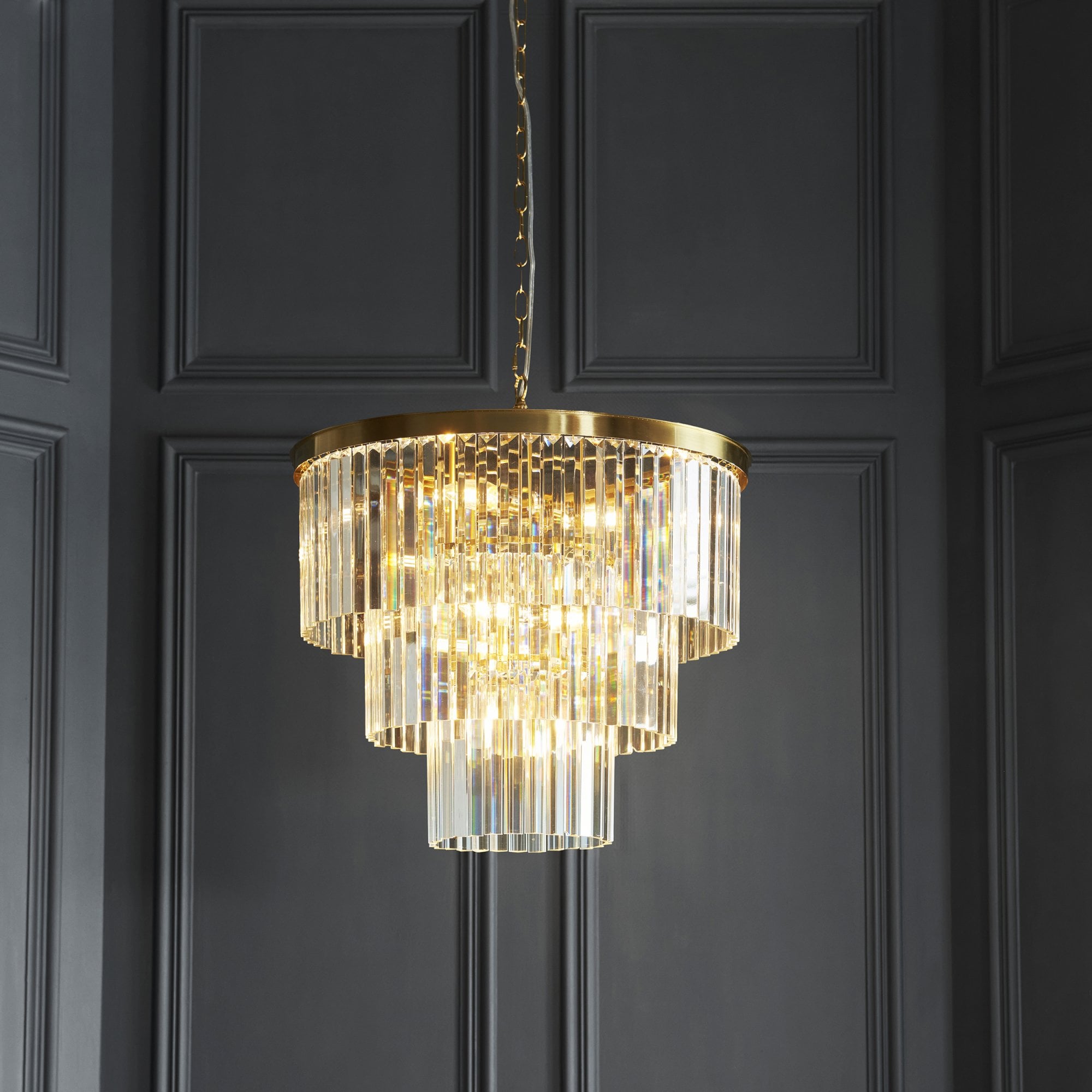 115457 Conaston 7 Light Pendant Brushed Aged Brass Plate & Clear Cut Glass
