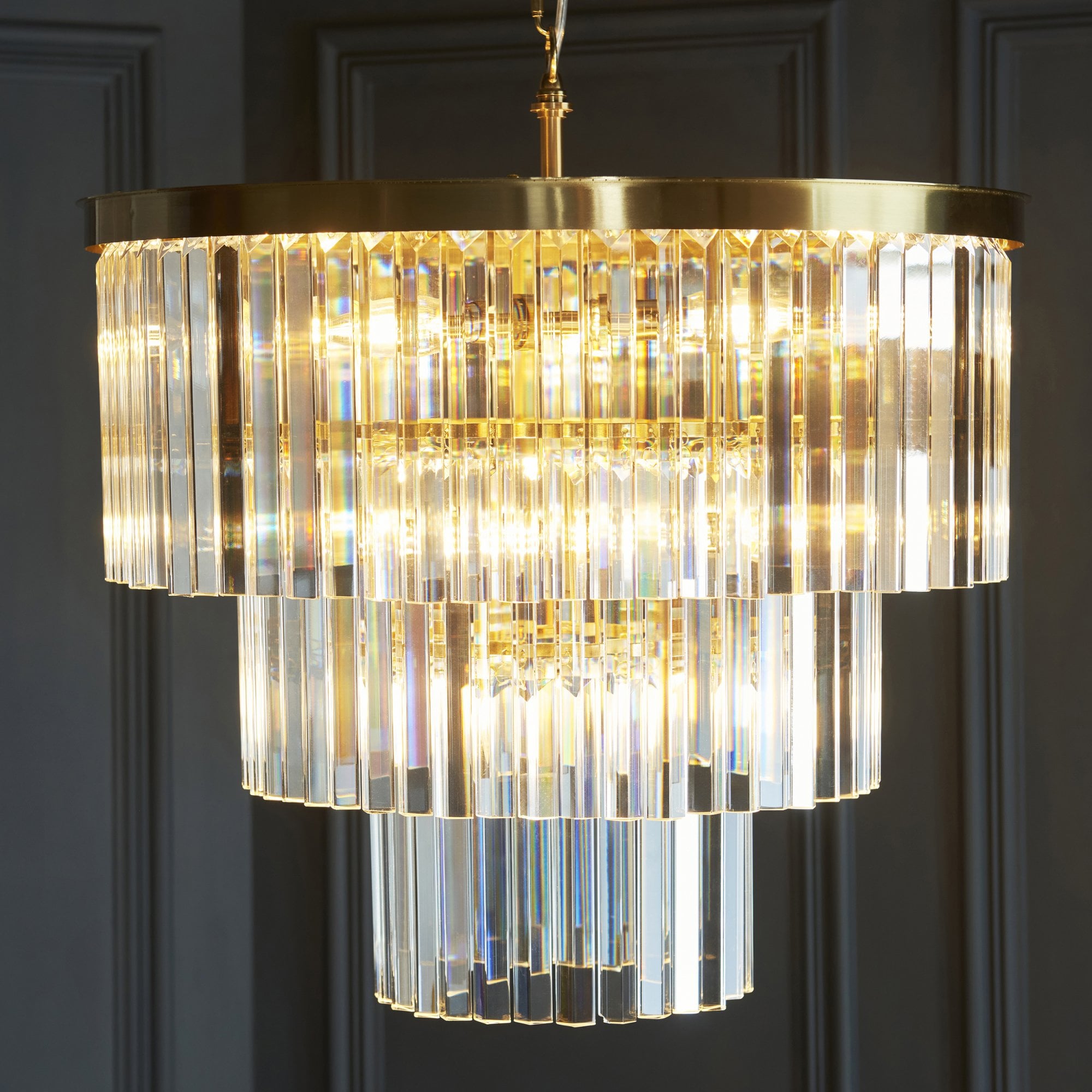 115457 Conaston 7 Light Pendant Brushed Aged Brass Plate & Clear Cut Glass