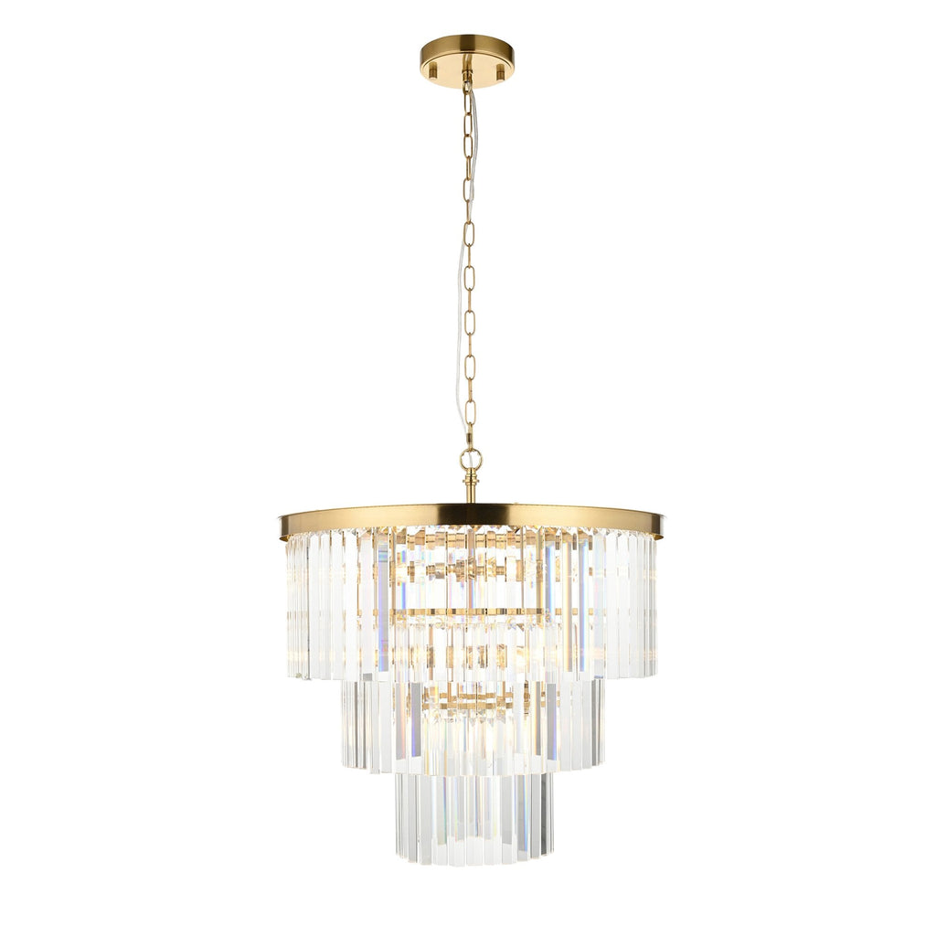 115457 Conaston 7 Light Pendant Brushed Aged Brass Plate & Clear Cut Glass