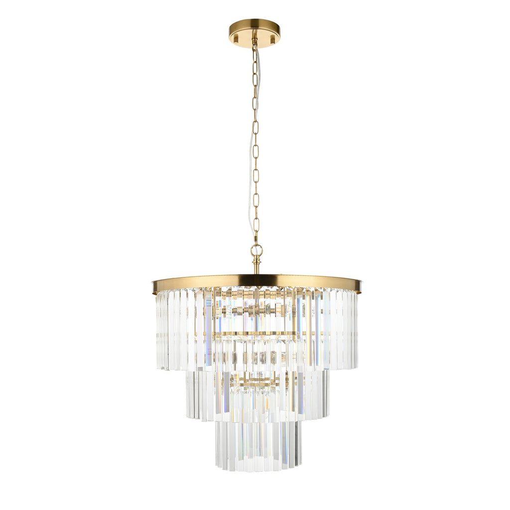 115457 Conaston 7 Light Pendant Brushed Aged Brass Plate & Clear Cut Glass