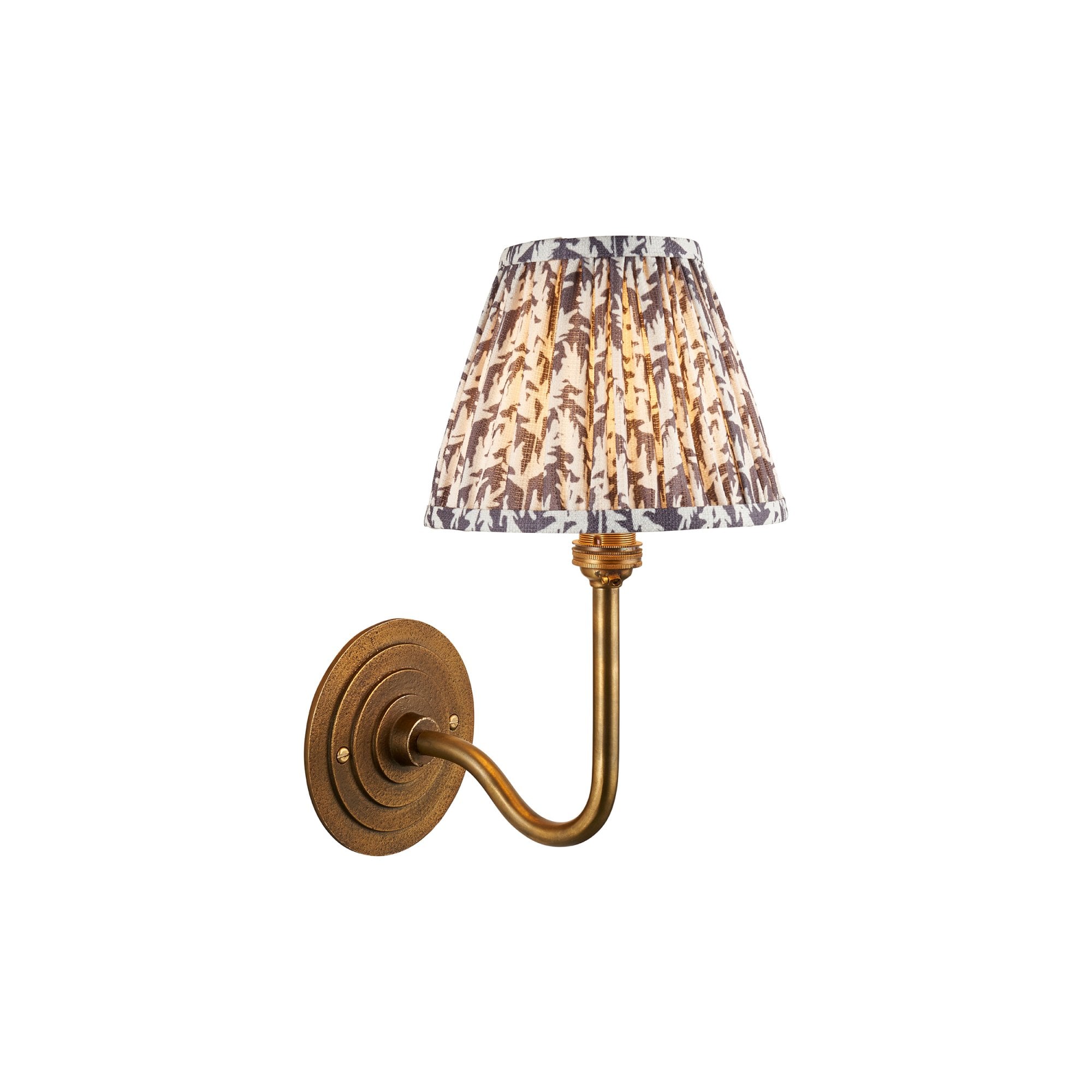 115459 Halo Swan & Leaf 16cm Wall Light Antique Brass & Pearl Grey Fabric