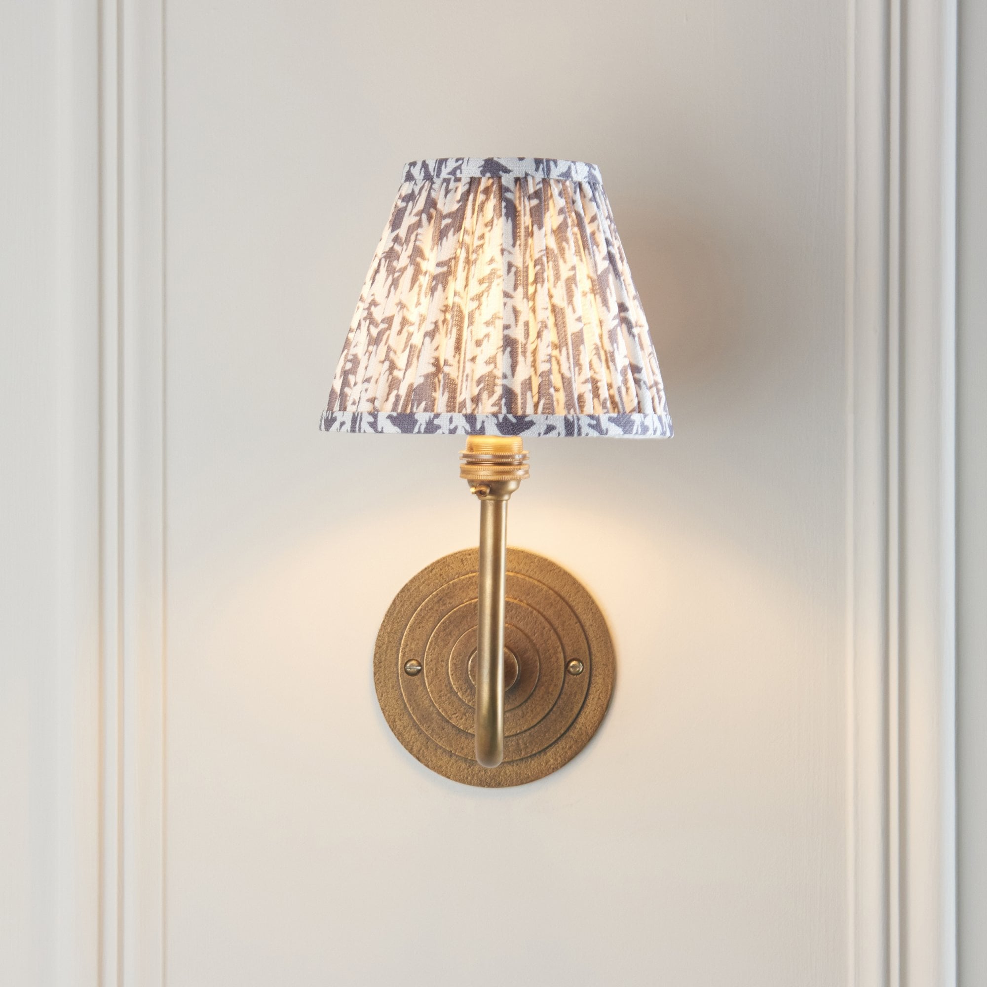115459 Halo Swan & Leaf 16cm Wall Light Antique Brass & Pearl Grey Fabric