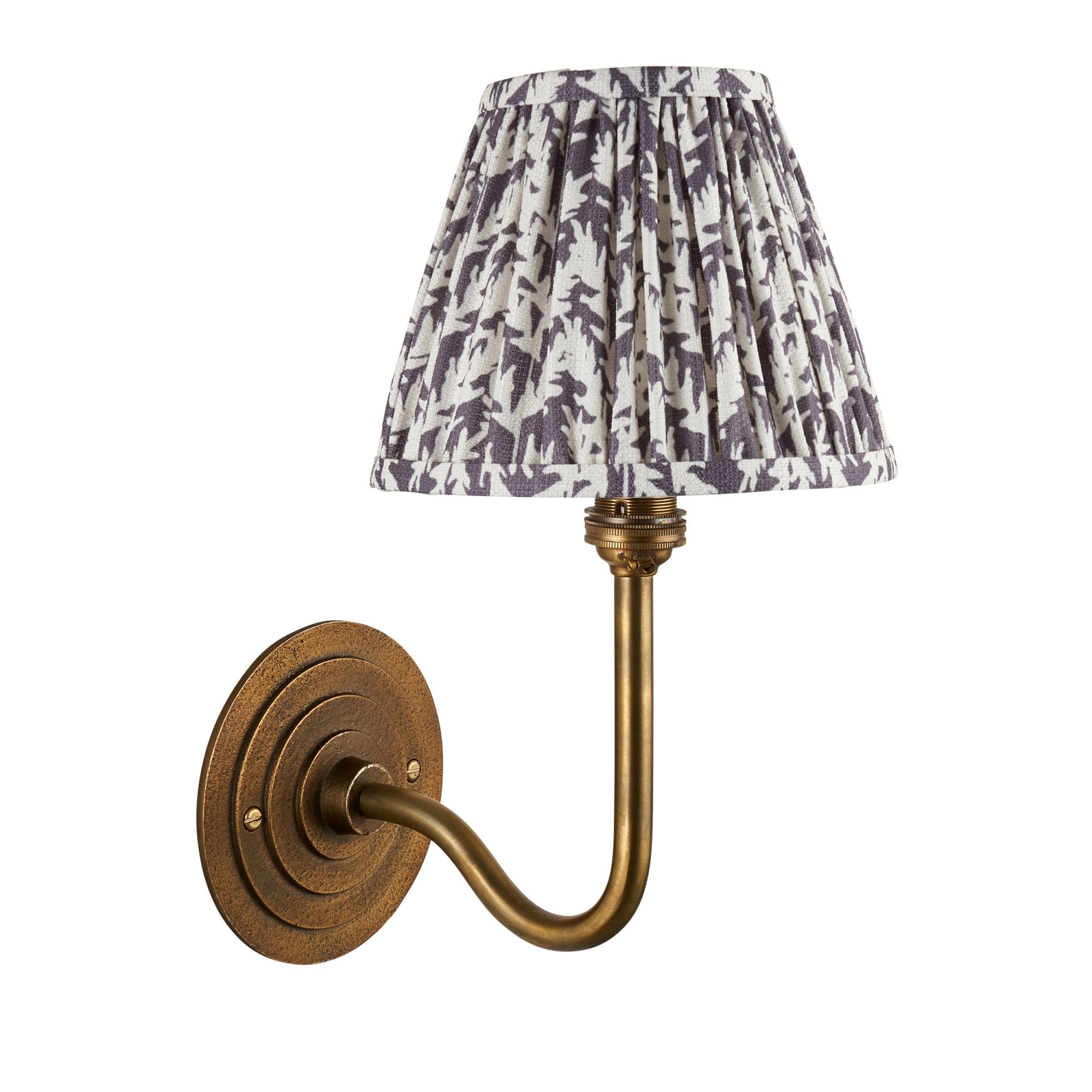 115459 Halo Swan & Leaf 16cm Wall Light Antique Brass & Pearl Grey Fabric