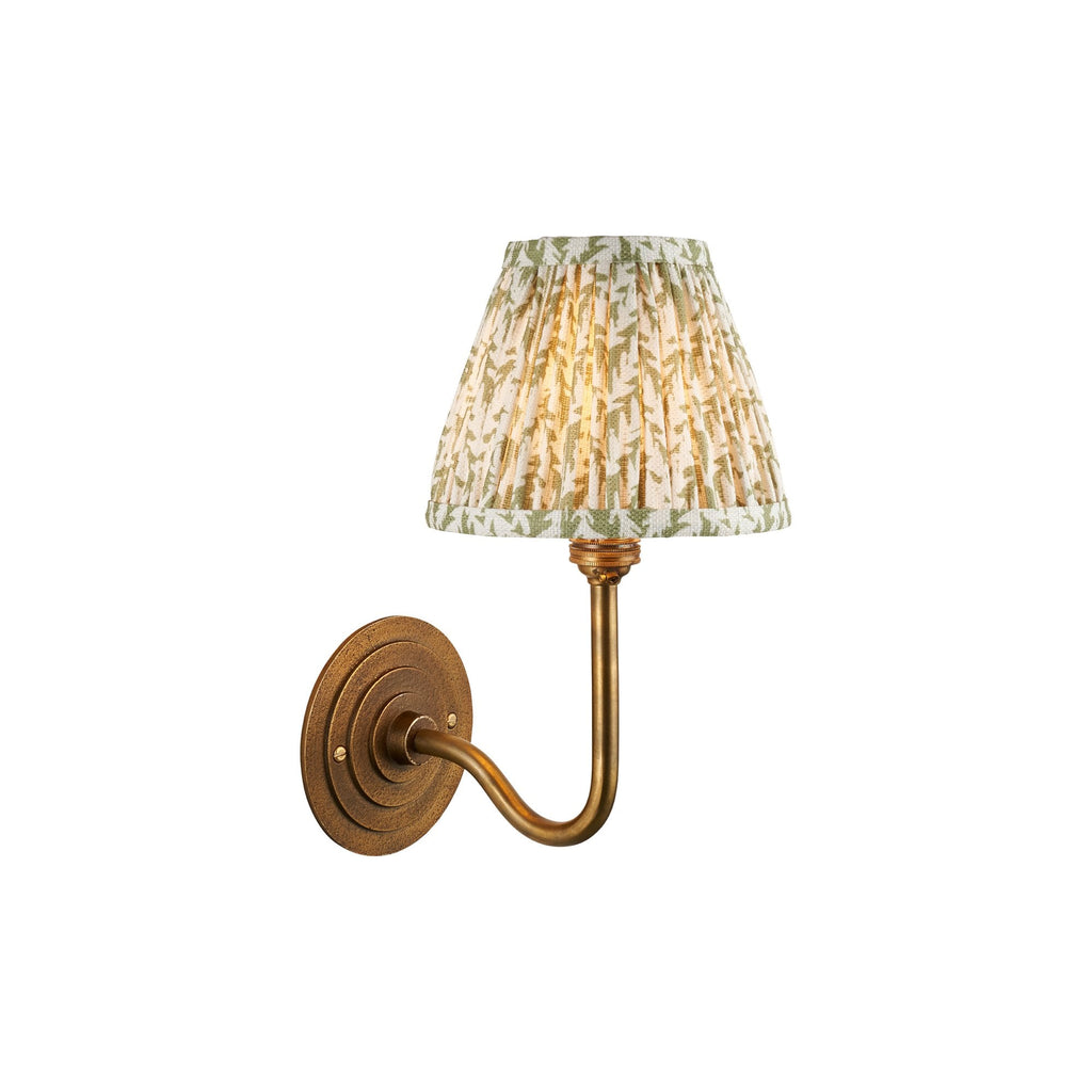115463 Halo Swan & Leaf 16cm Wall Light Antique Brass & Herb Garden Green Fabric